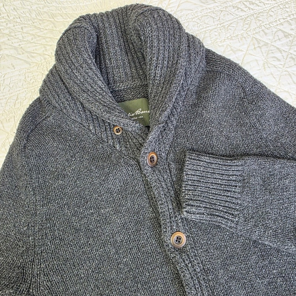 Eddie Bauer Mens Medium Gray Shawl Collar Cardigan Wool Blend Button Front